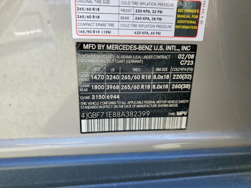 2008 Mercedes-benz Gl მანქანა იყიდება აუქციონზე, vin: 4JGBF71E88A382399, აუქციონის ნომერი: 61385306