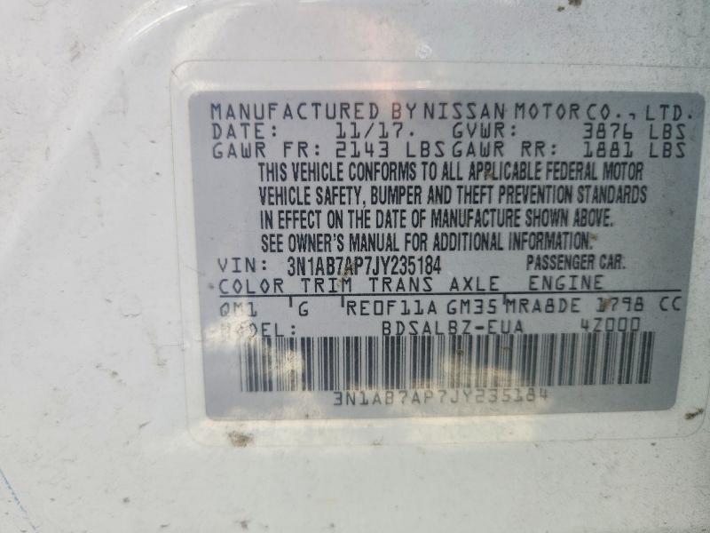 Продажа на аукционе авто 2018 Nissan Sentra, vin: 3N1AB7AP7JY235184, номер лота: 59822266