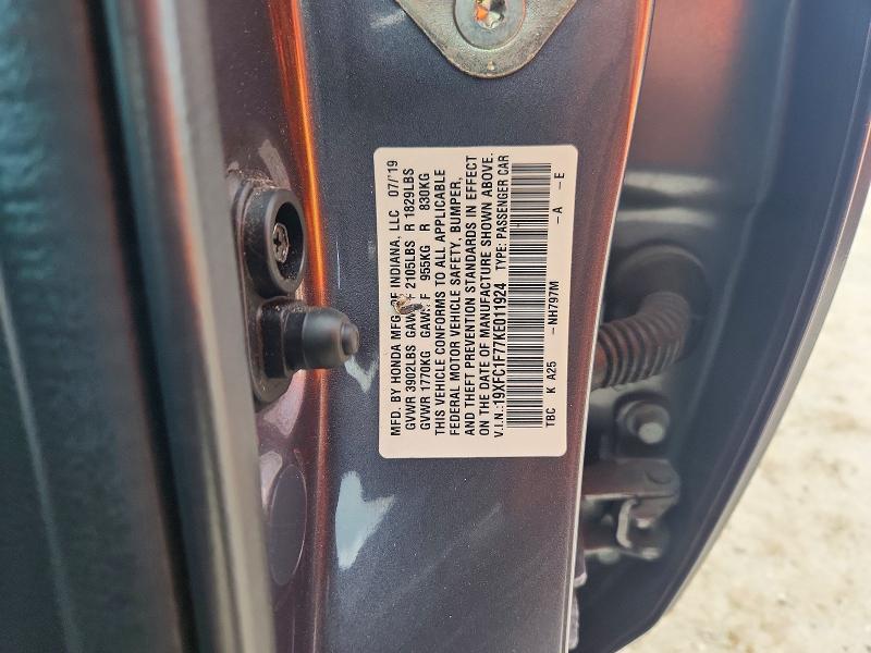 Aukcja sprzedaży 2019 Honda Civic, vin: 19XFC1F77KE011924, numer aukcji: 63517106