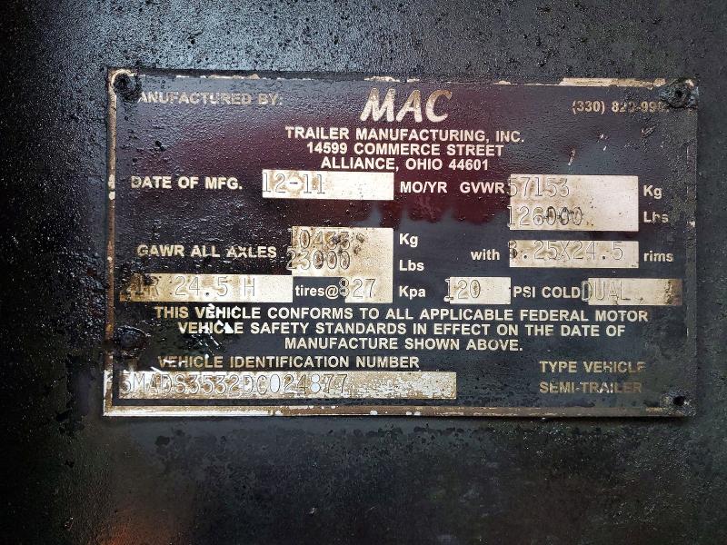 2013 Mac Trailer Mfg Dump Trail მანქანა იყიდება აუქციონზე, vin: 5MADS3532DC024877, აუქციონის ნომერი: 59595196