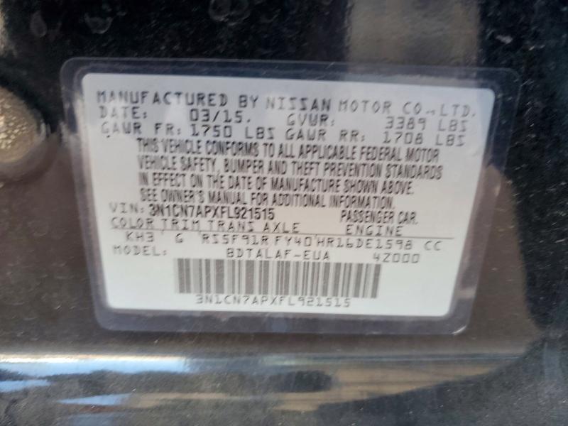 60039056 :رقم المزاد ، 3N1CN7APXFL921515 vin ، 2015 Nissan Versa مزاد بيع