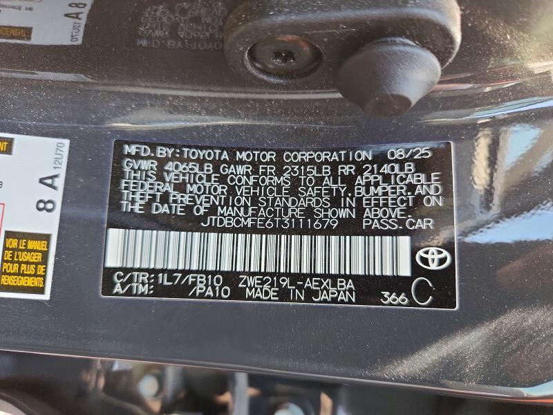 Продажа на аукционе авто 2026 Toyota Corolla Hybrid, vin: JTDBCMFE6T3111679, номер лота: 60079116