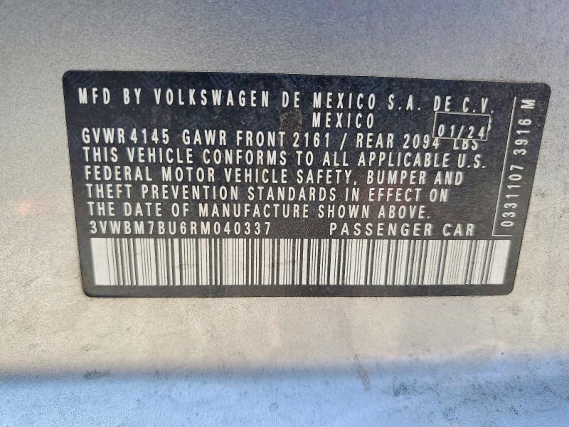 Aukcja sprzedaży 2024 Volkswagen Jetta, vin: 3VWBM7BU6RM040337, numer aukcji: 60649096