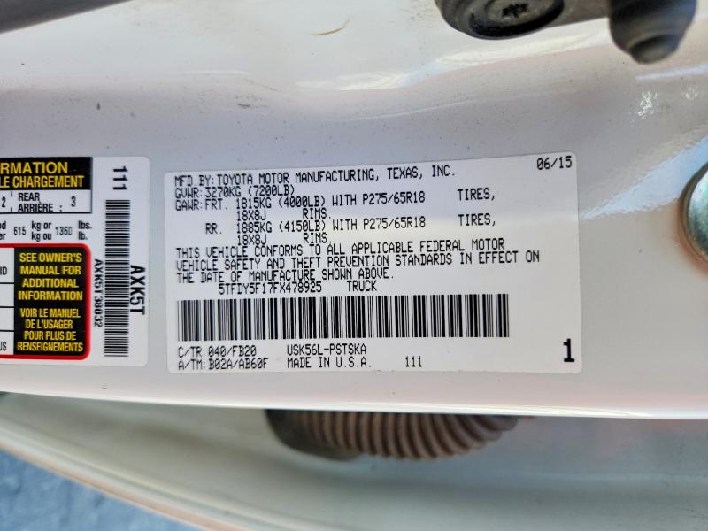 60526196 :رقم المزاد ، 5TFDY5F17FX478925 vin ، 2015 Toyota Tundra مزاد بيع