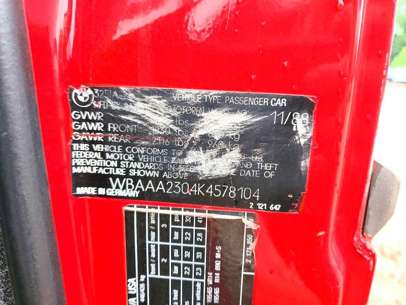 62238316 :رقم المزاد ، WBAAA2304K4578104 vin ، 1989 Bmw 325 مزاد بيع