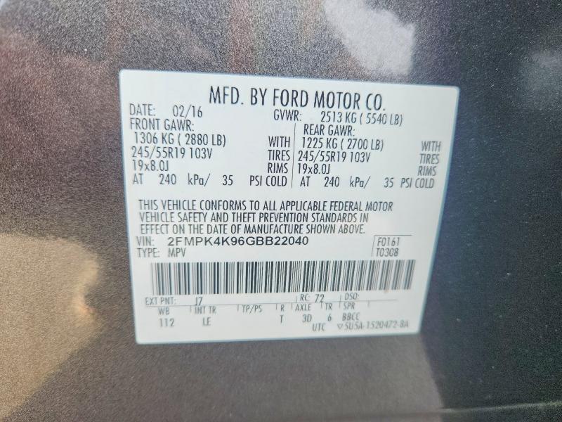Aukcja sprzedaży 2016 Ford Edge, vin: 2FMPK4K96GBB22040, numer aukcji: 61866286