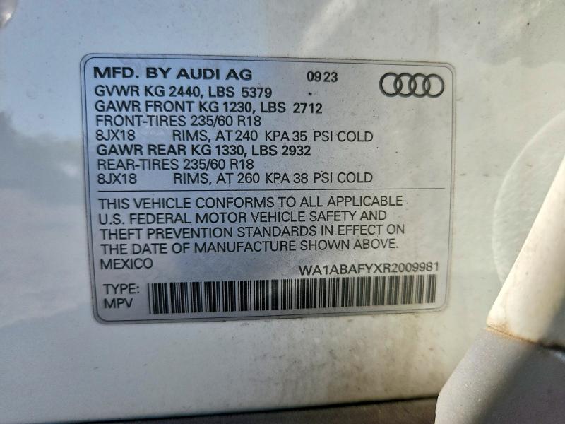 62074356 :رقم المزاد ، WA1ABAFYXR2009981 vin ، 2024 Audi Q5 مزاد بيع