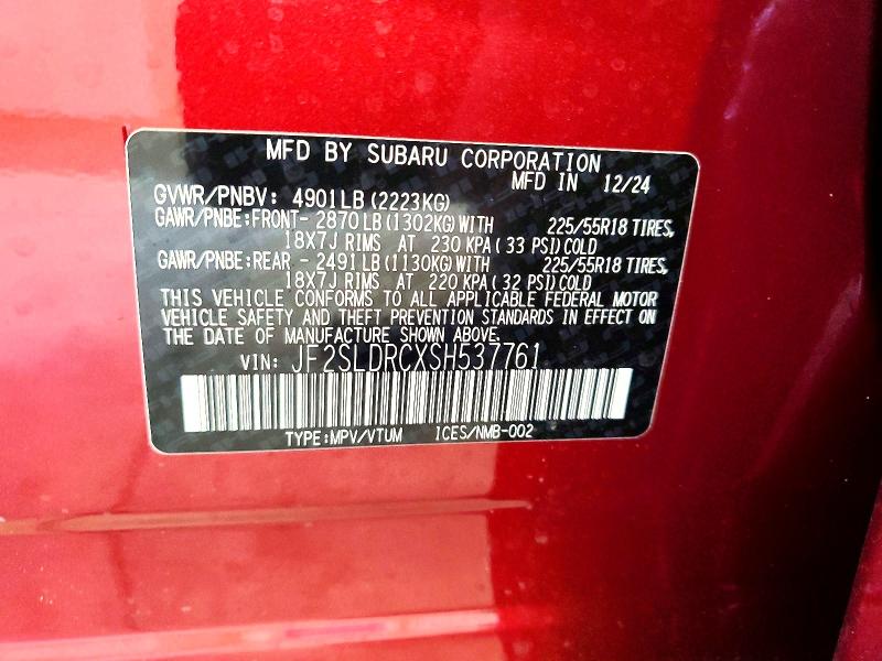 62636576 :رقم المزاد ، JF2SLDRCXSH537761 vin ، 2025 Subaru Forester مزاد بيع