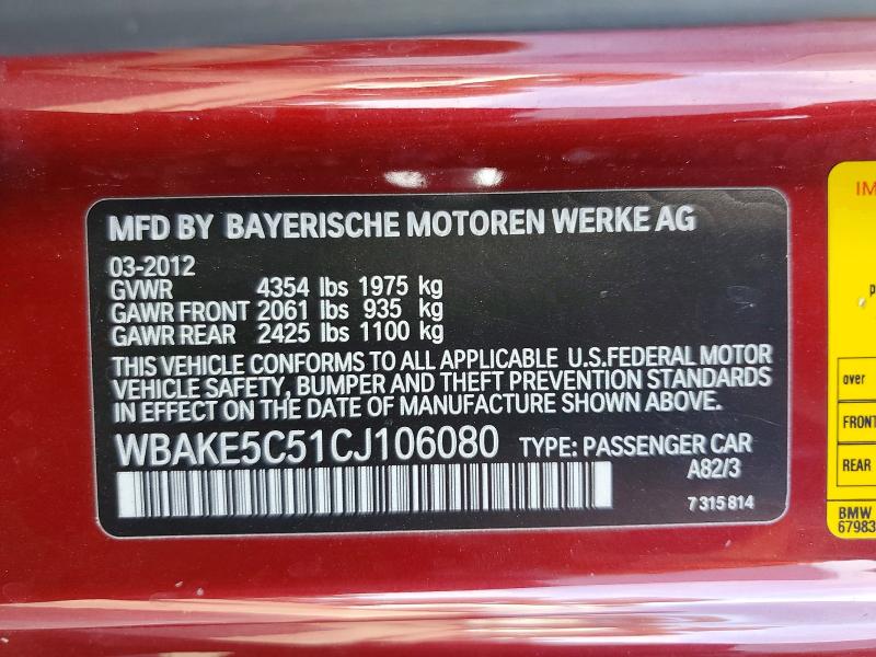 Aukcja sprzedaży 2012 Bmw 328, vin: WBAKE5C51CJ106080, numer aukcji: 62608916