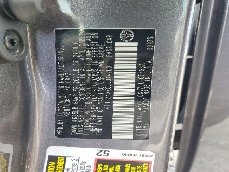 2020 Toyota Camry მანქანა იყიდება აუქციონზე, vin: 4T1FZ1AK8LU044200, აუქციონის ნომერი: 58362916