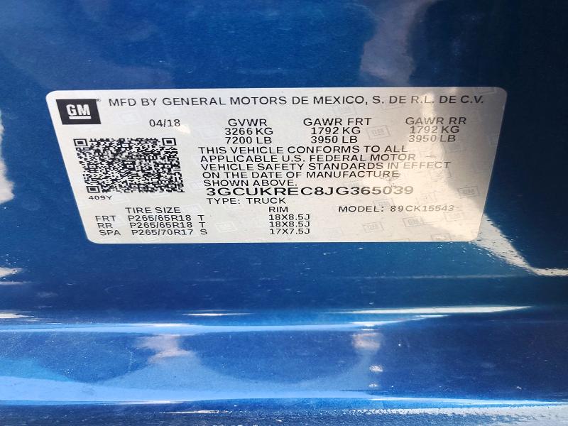 62260776 :رقم المزاد ، 3GCUKREC8JG365039 vin ، 2018 Chevrolet Silverado مزاد بيع