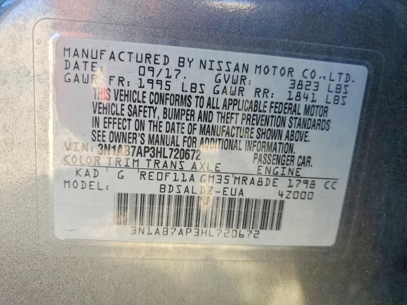 Продаж на аукціоні авто 2017 Nissan Sentra, vin: 3N1AB7AP3HL720672, номер лоту: 62229066