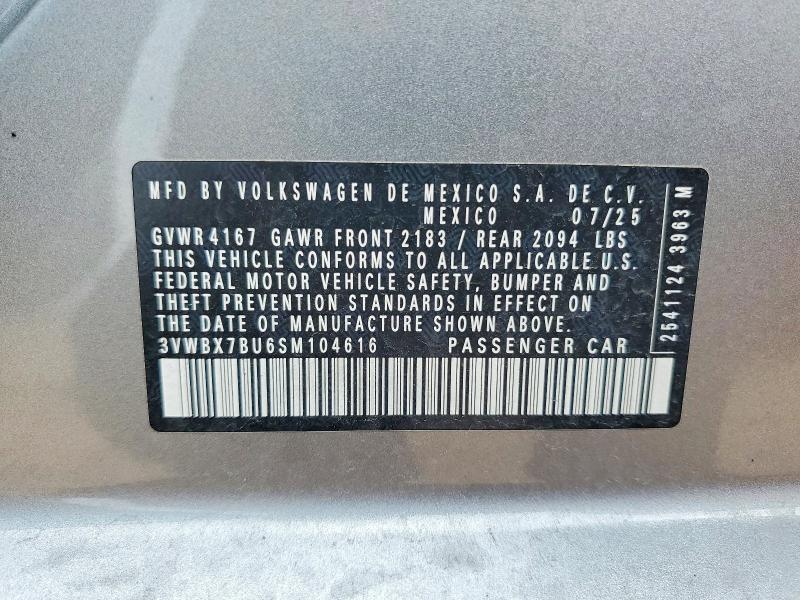 Продажа на аукционе авто 2025 Volkswagen Jetta, vin: 3VWBX7BU6SM104616, номер лота: 61057106