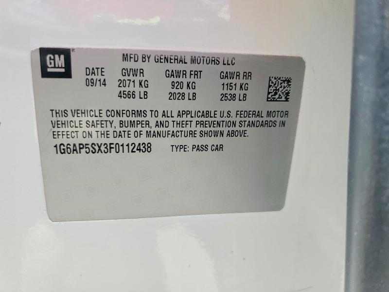 63209326 :رقم المزاد ، 1G6AP5SX3F0112438 vin ، 2015 Cadillac Cts مزاد بيع