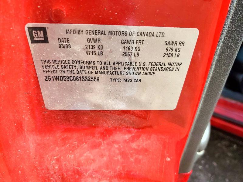 61965806 :رقم المزاد ، 2G1WD58C081332569 vin ، 2008 Chevrolet Impala مزاد بيع