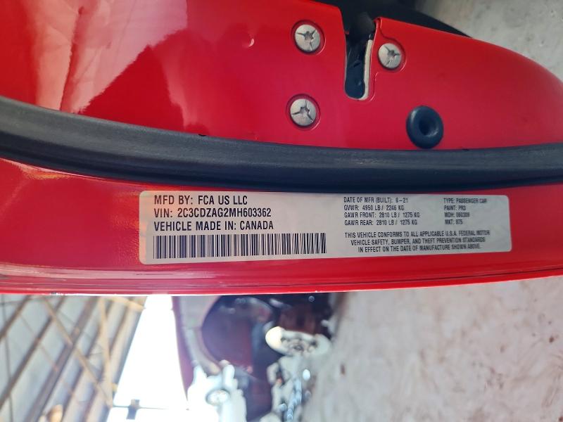 2021 Dodge Challenger მანქანა იყიდება აუქციონზე, vin: 2C3CDZAG2MH603362, აუქციონის ნომერი: 63388266