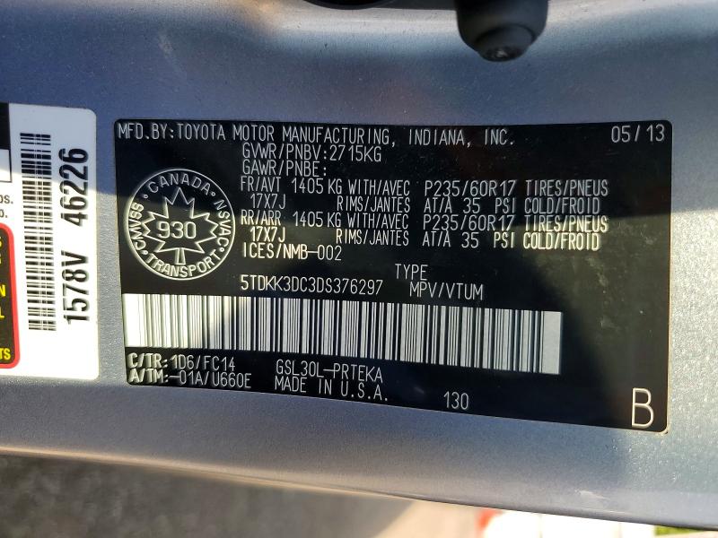 Продаж на аукціоні авто 2013 Toyota Sienna, vin: 5TDKK3DC3DS376297, номер лоту: 59323556