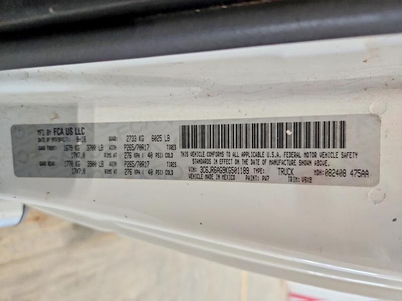 61296366 :رقم المزاد ، 3C6JR6AG9KG501189 vin ، 2019 Ram 1500 Classic مزاد بيع