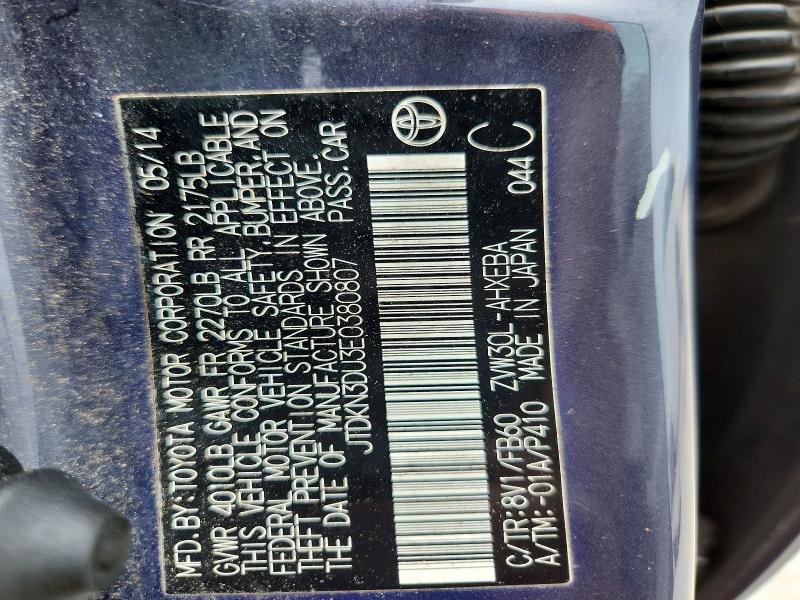 2014 Toyota Prius მანქანა იყიდება აუქციონზე, vin: JTDKN3DU3E0380807, აუქციონის ნომერი: 60851796