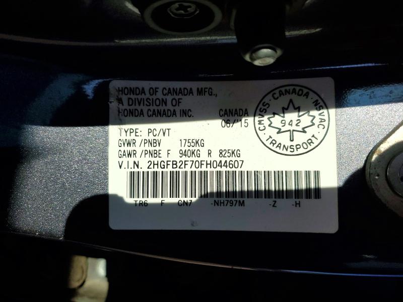 Aukcja sprzedaży 2015 Honda Civic, vin: 2HGFB2F70FH044607, numer aukcji: 62223696