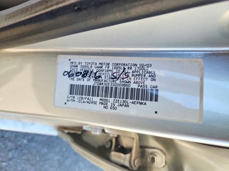 2003 Toyota Corolla მანქანა იყიდება აუქციონზე, vin: JTDBR32E332009860, აუქციონის ნომერი: 63214986