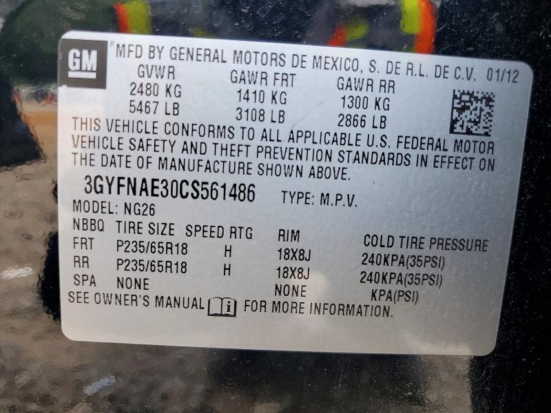 2012 Cadillac Srx მანქანა იყიდება აუქციონზე, vin: 3GYFNAE30CS561486, აუქციონის ნომერი: 60483106