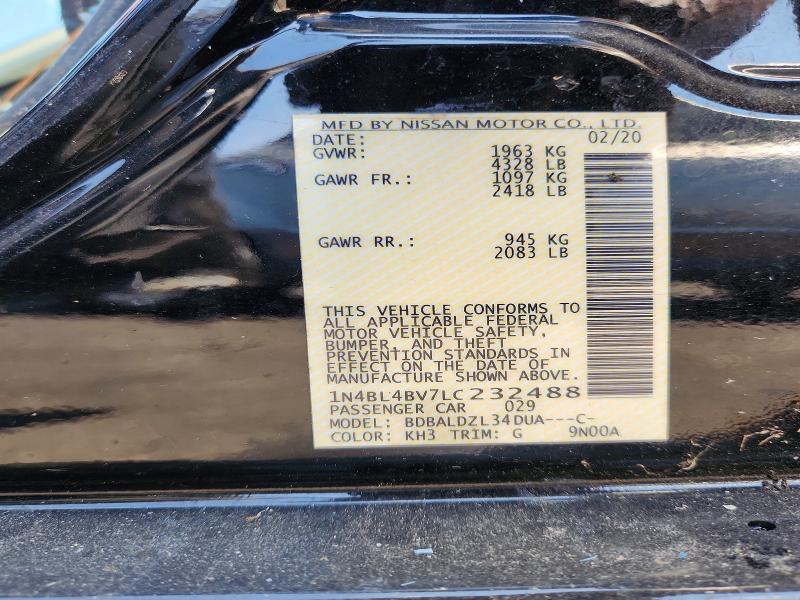 Aukcja sprzedaży 2020 Nissan Altima, vin: 1N4BL4BV7LC232488, numer aukcji: 62583836