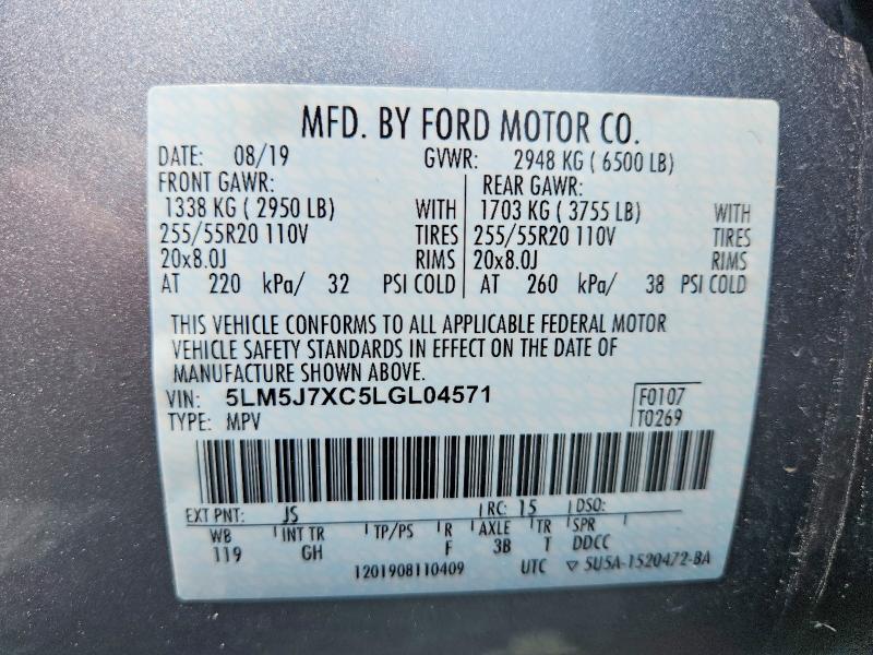 60926656 :رقم المزاد ، 5LM5J7XC5LGL04571 vin ، 2020 Lincoln Aviator مزاد بيع
