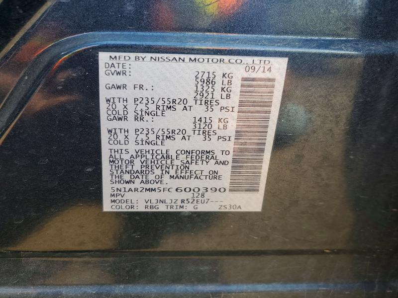 Aukcja sprzedaży 2015 Nissan Pathfinder, vin: 5N1AR2MM5FC600390, numer aukcji: 61691926
