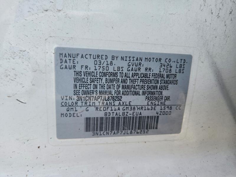 2018 Nissan Versa მანქანა იყიდება აუქციონზე, vin: 3N1CN7AP7JL876252, აუქციონის ნომერი: 62088586