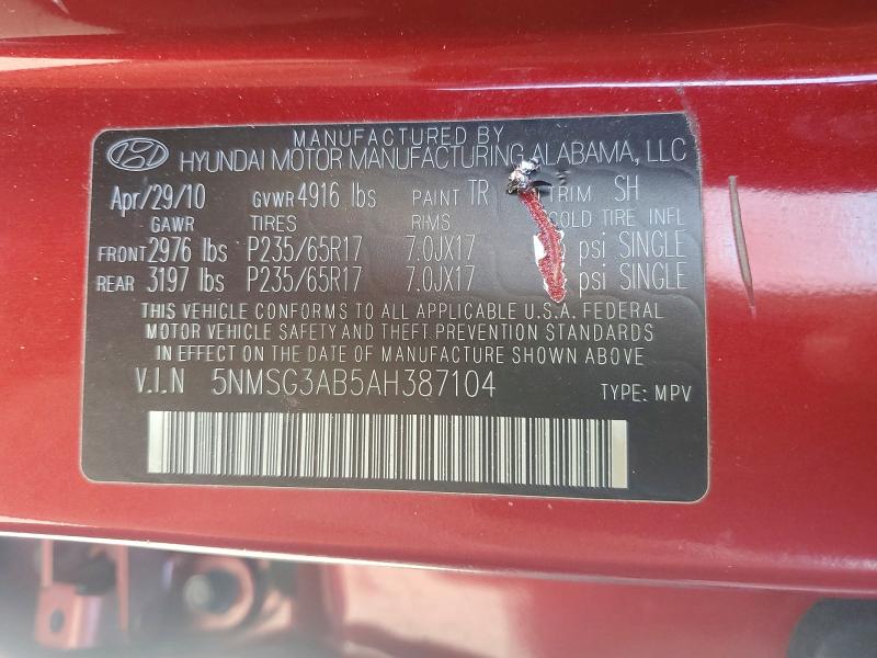 Продаж на аукціоні авто 2010 Hyundai Santa Fe, vin: 5NMSG3AB5AH387104, номер лоту: 59730316