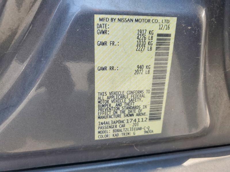 Продажа на аукционе авто 2017 Nissan Altima, vin: 1N4AL3AP0HC174112, номер лота: 62401686