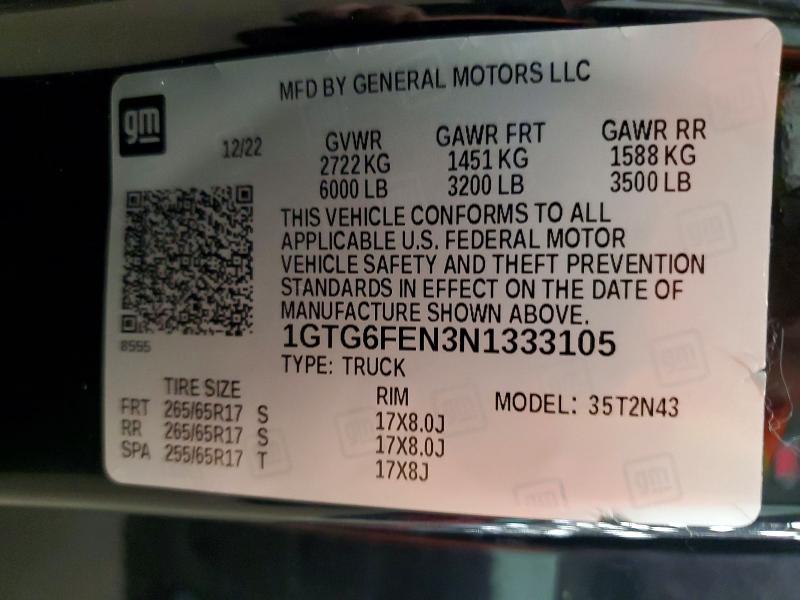 2022 Gmc Canyon მანქანა იყიდება აუქციონზე, vin: 1GTG6FEN3N1333105, აუქციონის ნომერი: 61387176