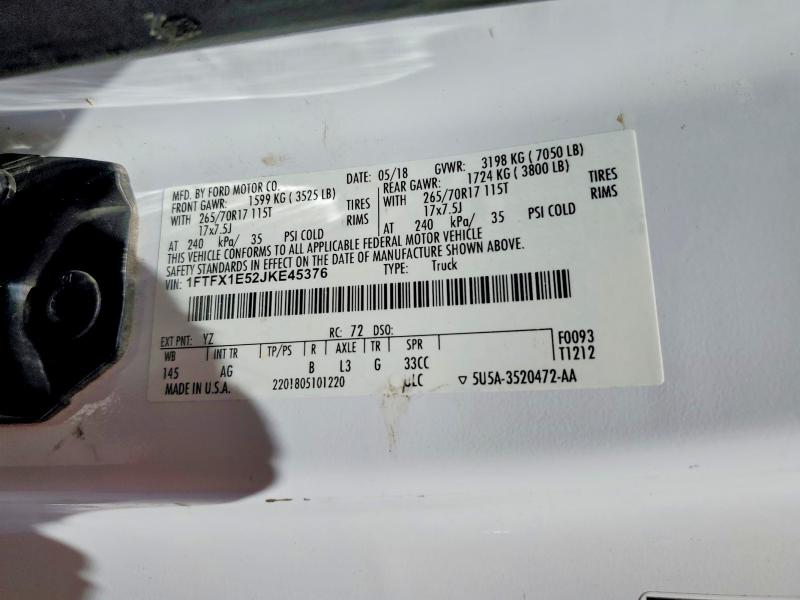 60983896 :رقم المزاد ، 1FTFX1E52JKE45376 vin ، 2018 Ford F150 مزاد بيع