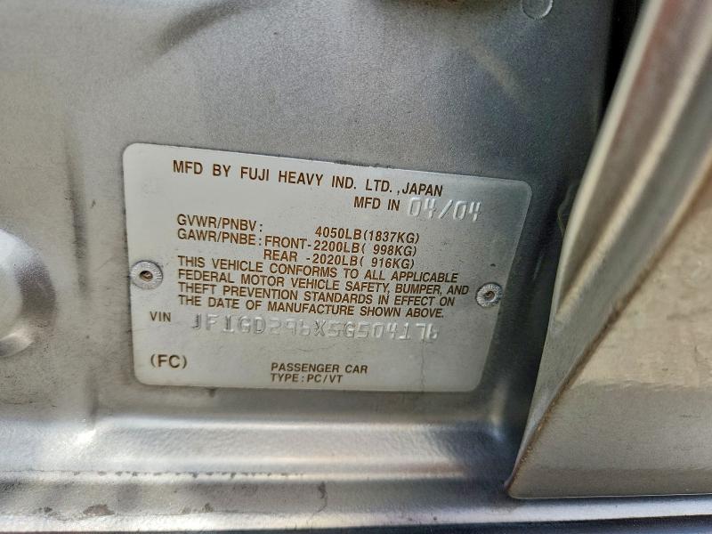 2005 Subaru Impreza მანქანა იყიდება აუქციონზე, vin: JF1GD296X5G504176, აუქციონის ნომერი: 61437806