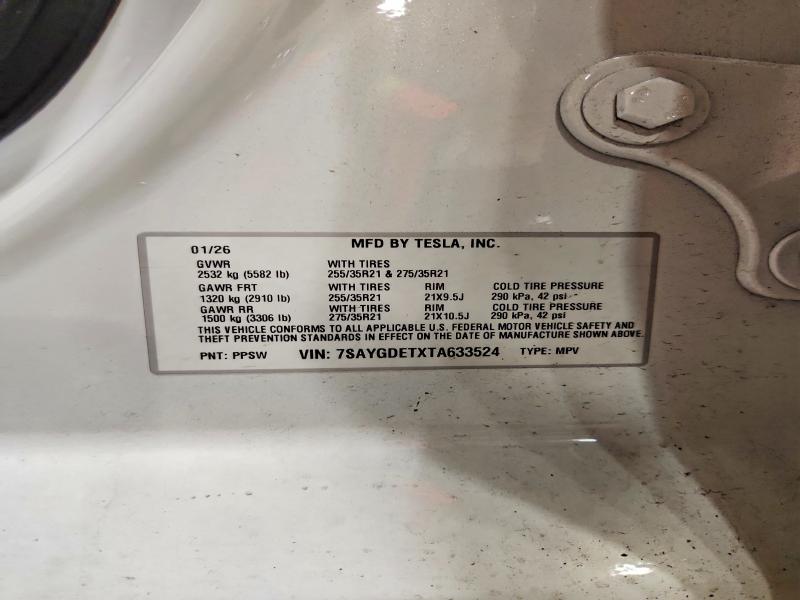 62336416 :رقم المزاد ، 7SAYGDETXTA633524 vin ، 2026 Tesla Model Y مزاد بيع