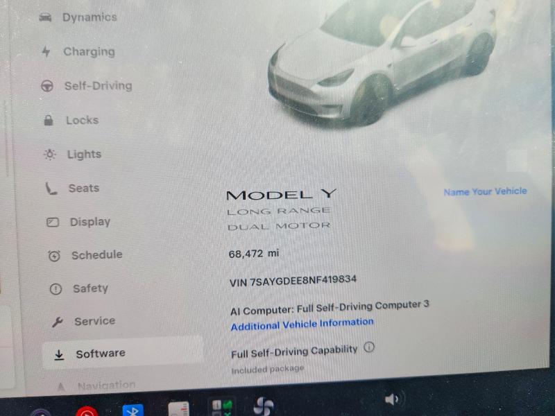 Aukcja sprzedaży 2022 Tesla Model Y, vin: 7SAYGDEE8NF419834, numer aukcji: 60505876