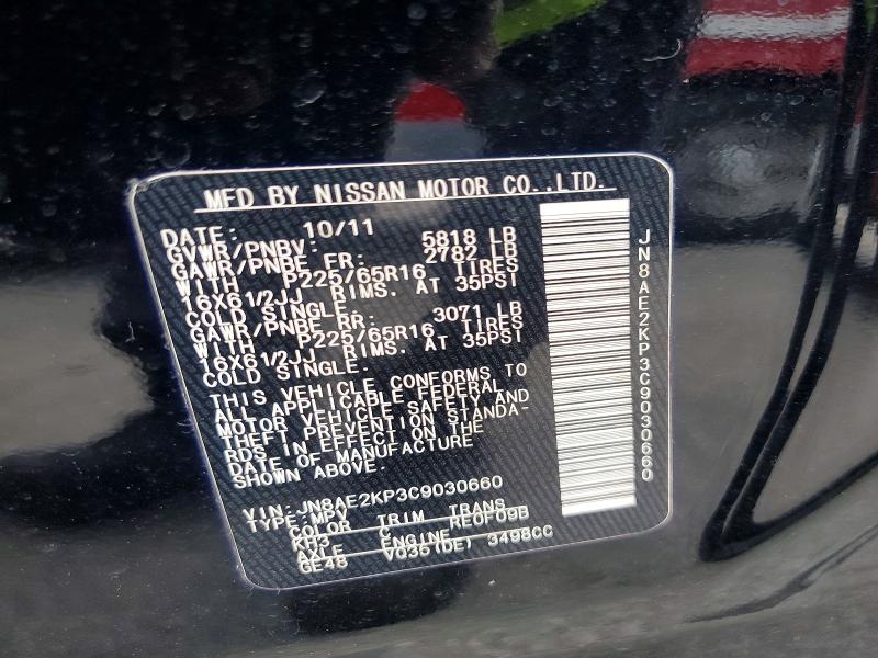 Aukcja sprzedaży 2012 Nissan Quest, vin: JN8AE2KP3C9030660, numer aukcji: 59631716