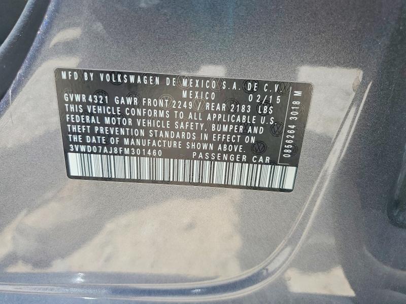 59606596 :رقم المزاد ، 3VWD07AJ8FM301460 vin ، 2015 Volkswagen Jetta مزاد بيع