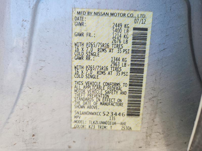 Aukcja sprzedaży 2012 Nissan Xterra, vin: 5N1AN0NWXCC523446, numer aukcji: 60966846