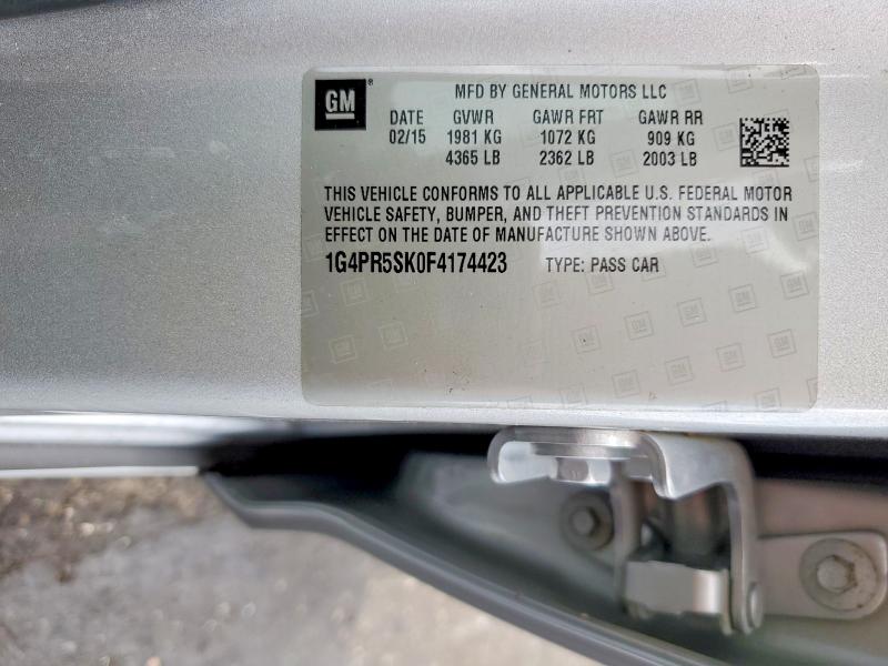 2015 Buick Verano მანქანა იყიდება აუქციონზე, vin: 1G4PR5SK0F4174423, აუქციონის ნომერი: 59270246