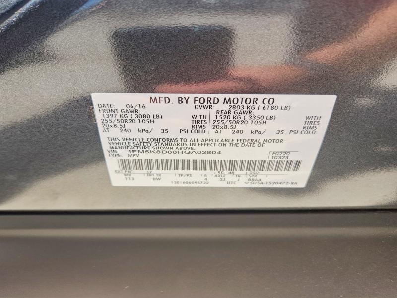 Aukcja sprzedaży 2017 Ford Explorer, vin: 1FM5K8D88HGA02804, numer aukcji: 60941346