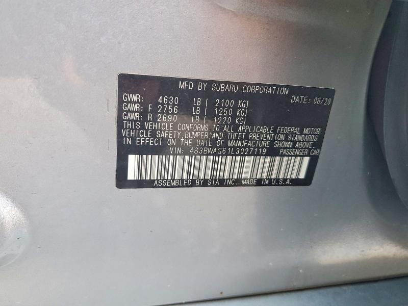 61736326 :رقم المزاد ، 4S3BWAG61L3027119 vin ، 2020 Subaru Legacy مزاد بيع