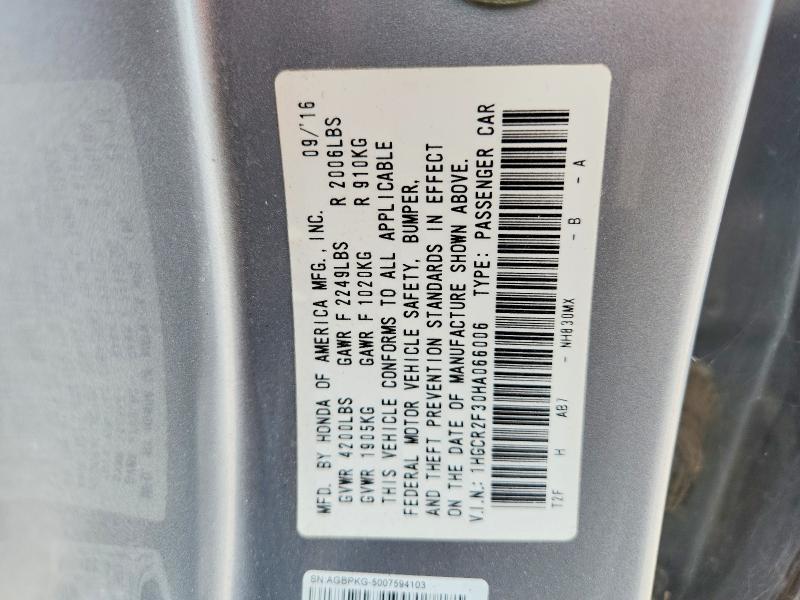 2017 Honda Accord მანქანა იყიდება აუქციონზე, vin: 1HGCR2F30HA066006, აუქციონის ნომერი: 60825606