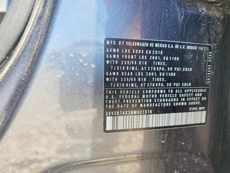 Aukcja sprzedaży 2022 Volkswagen Tiguan, vin: 3VV2B7AX2NM021316, numer aukcji: 59291566