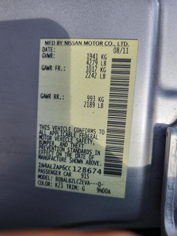 Продаж на аукціоні авто 2012 Nissan Altima, vin: 1N4AL2AP6CC128674, номер лоту: 61862796