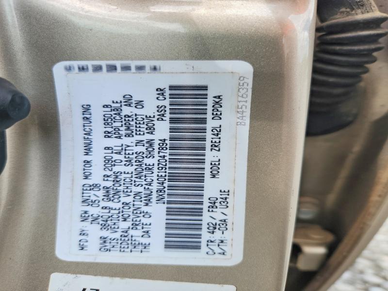 62276726 :رقم المزاد ، 1NXBU40E19Z047894 vin ، 2009 Toyota Corolla مزاد بيع