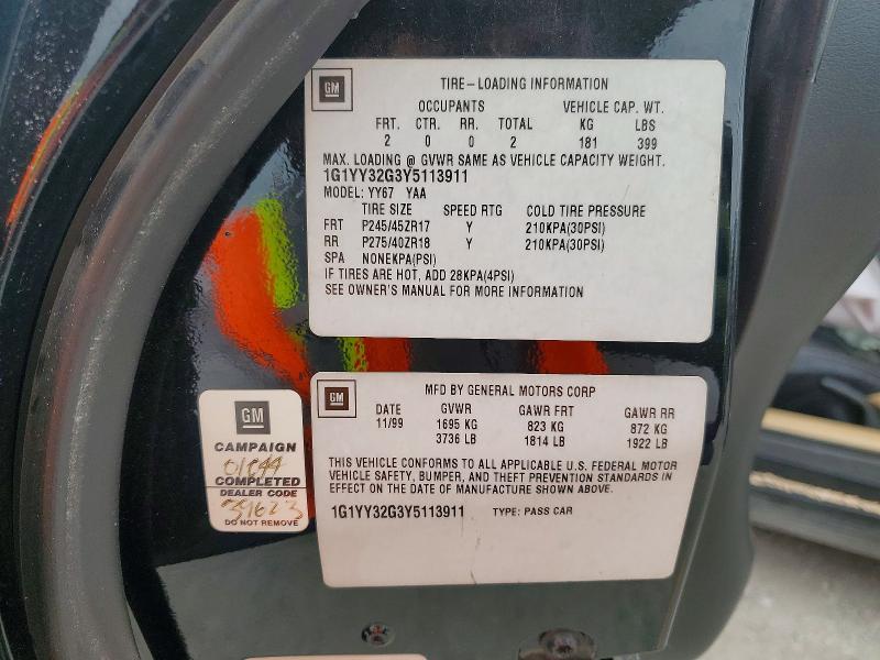 2000 Chevrolet Corvette მანქანა იყიდება აუქციონზე, vin: 1G1YY32G3Y5113911, აუქციონის ნომერი: 60797456