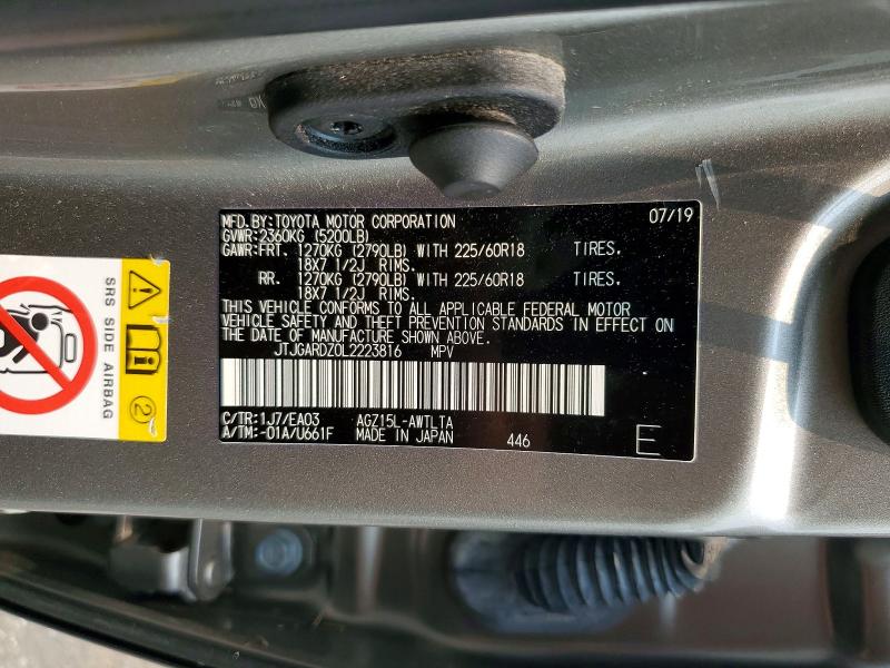 Aukcja sprzedaży 2020 Lexus Nx, vin: JTJGARDZ0L2223816, numer aukcji: 61569996