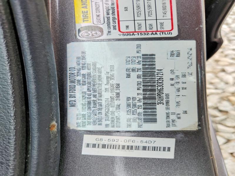 85450905 :رقم المزاد ، 3FAHP0HG3CR261214 vin ، 2012 Ford Fusion مزاد بيع